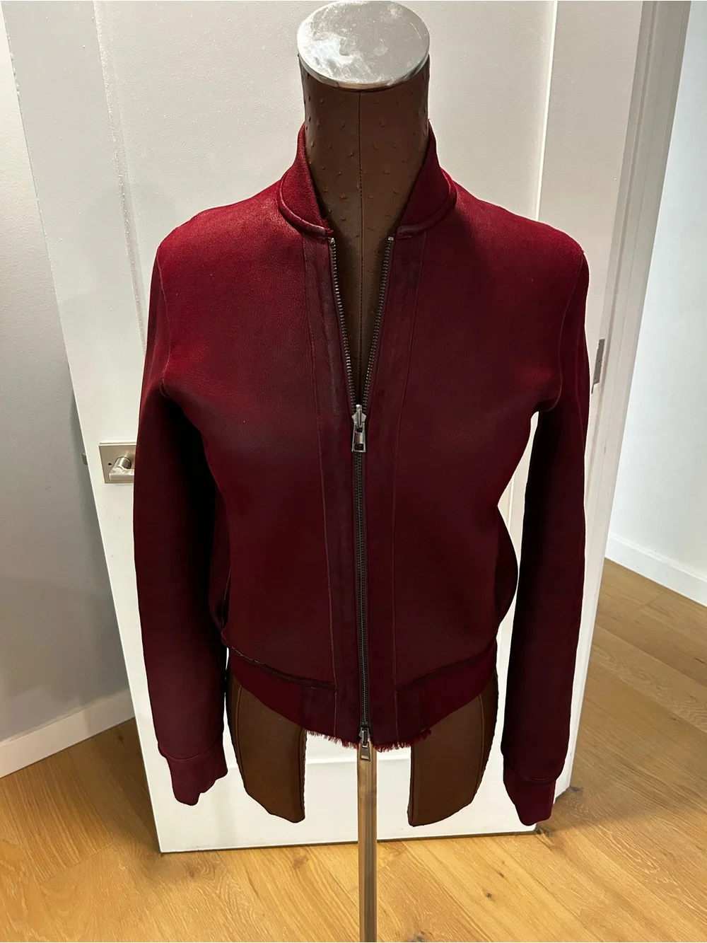 Theory shearling and leather Reversible Bomber Jacket in Burgundy